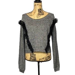 The Edit Grey Knit Tassel Scoop Neck Top M